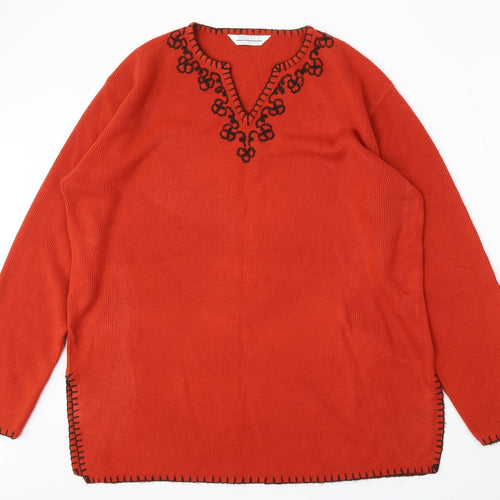 Instyle Womens Red V-Neck Acrylic Pullover Jumper Size L
