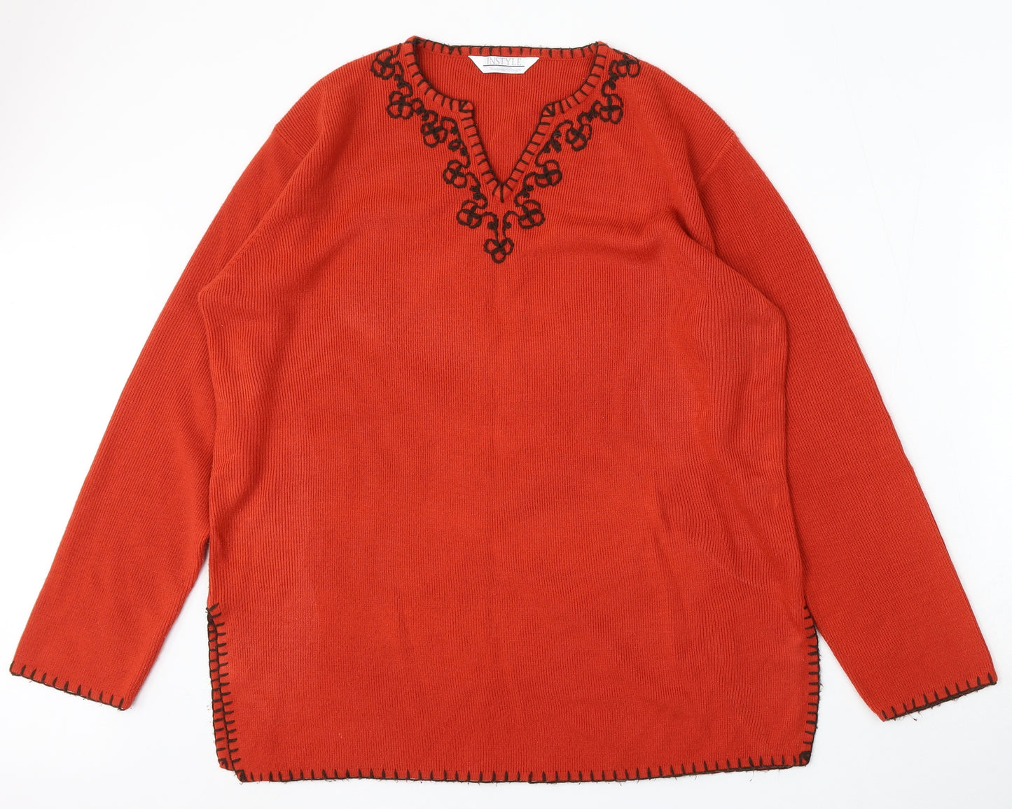 Instyle Womens Red V-Neck Acrylic Pullover Jumper Size L