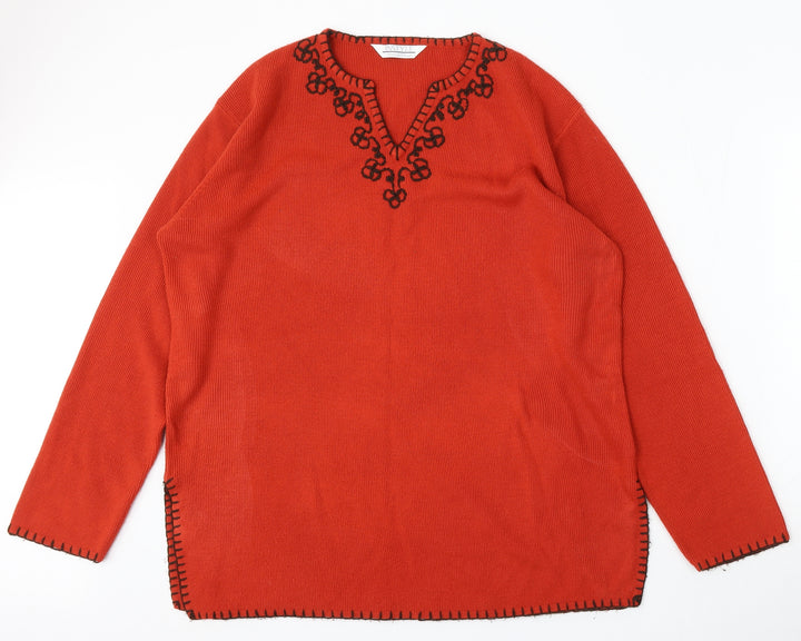 Instyle Womens Red V-Neck Acrylic Pullover Jumper Size L