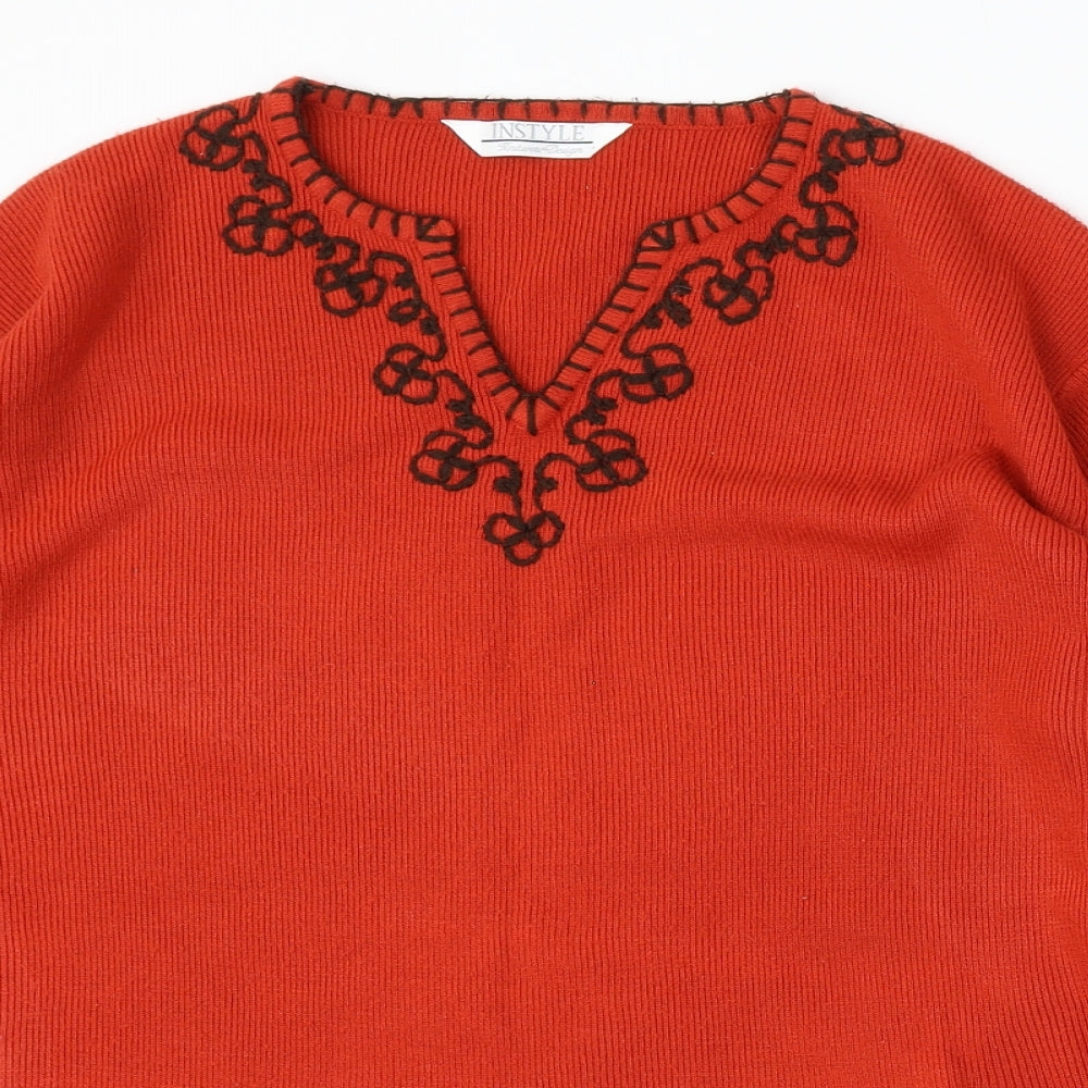 Instyle Womens Red V-Neck Acrylic Pullover Jumper Size L