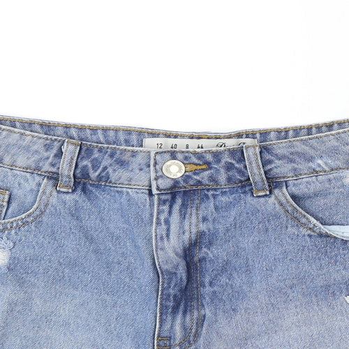 Denim & Co. Womens Blue Floral Cotton Hot Pants Shorts Size 12 L3 in Regular Button
