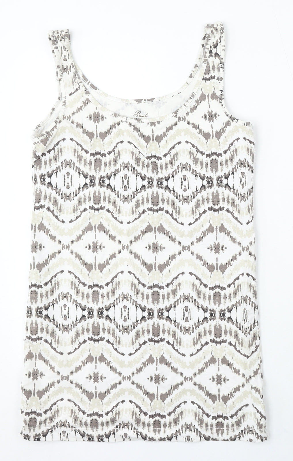 Peacocks Womens White Geometric Cotton Basic Tank Size 12 Round Neck