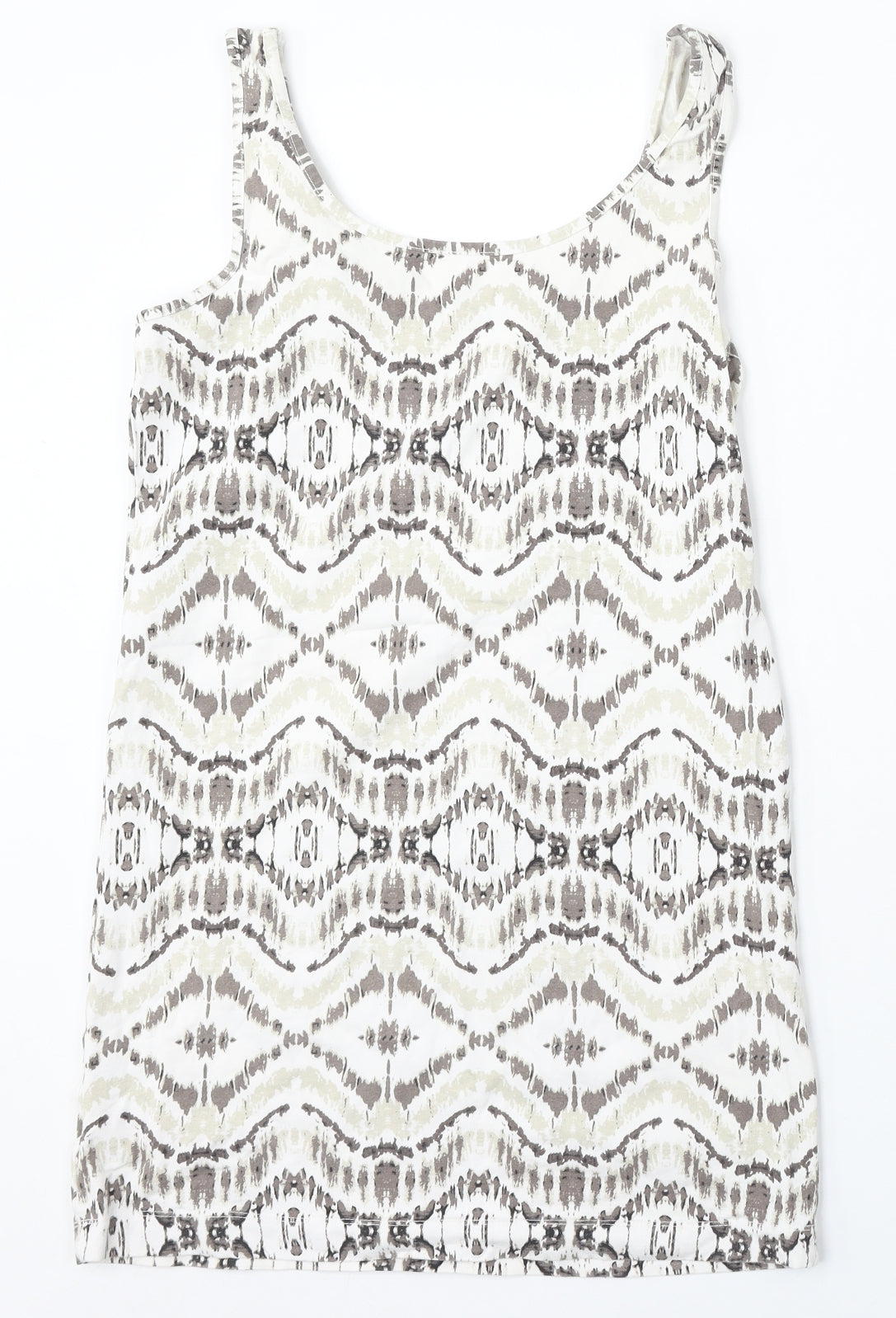 Peacocks Womens White Geometric Cotton Basic Tank Size 12 Round Neck