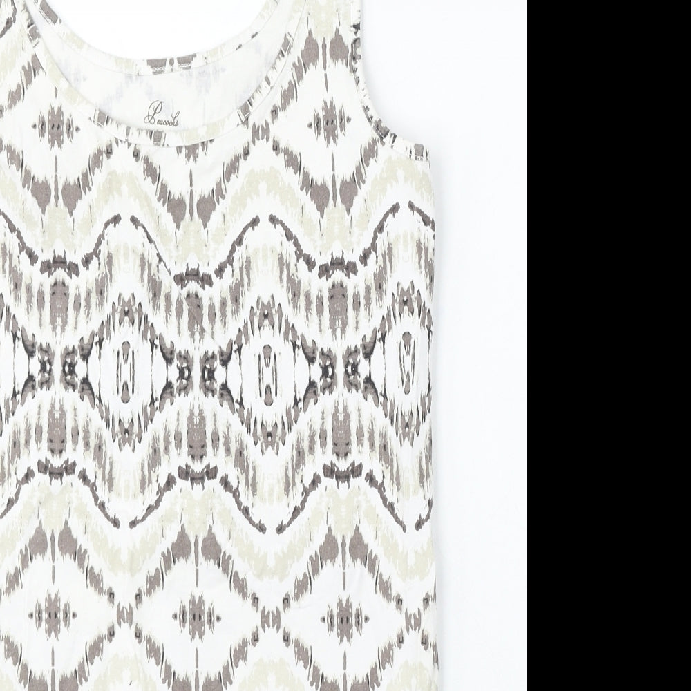 Peacocks Womens White Geometric Cotton Basic Tank Size 12 Round Neck