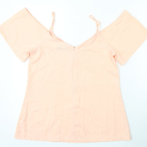 Boohoo Womens Pink Viscose Basic Blouse Size 10 V-Neck
