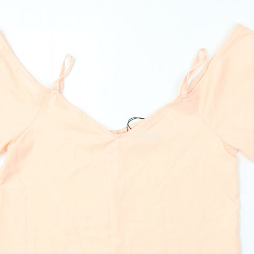 Boohoo Womens Pink Viscose Basic Blouse Size 10 V-Neck
