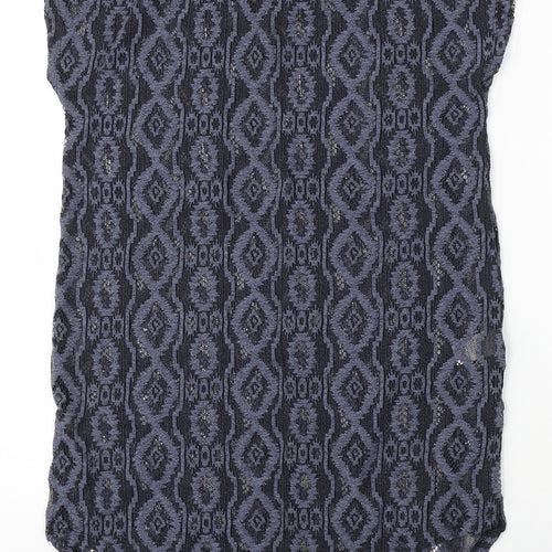 NEXT Womens Blue Geometric Polyester Basic T-Shirt Size S Round Neck