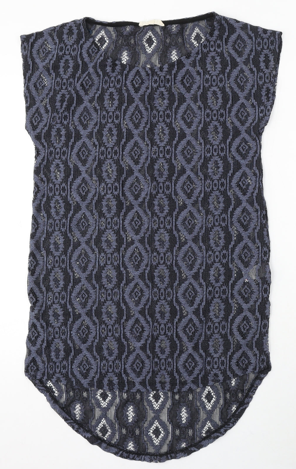 NEXT Womens Blue Geometric Polyester Basic T-Shirt Size S Round Neck