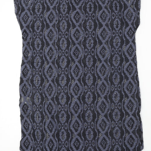 NEXT Womens Blue Geometric Polyester Basic T-Shirt Size S Round Neck