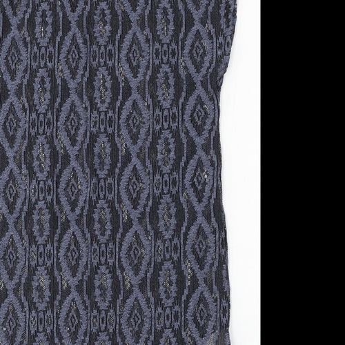 NEXT Womens Blue Geometric Polyester Basic T-Shirt Size S Round Neck