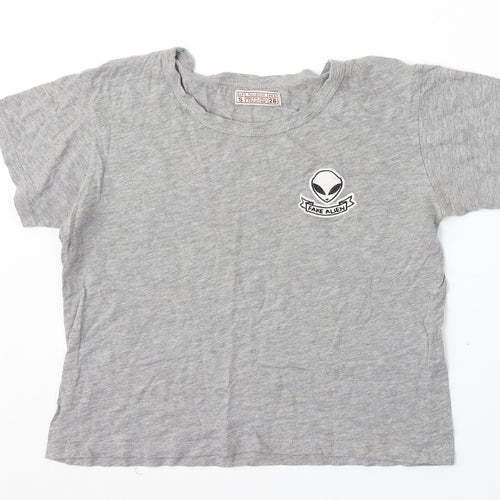Pull&Bear Womens Grey Cotton Basic T-Shirt Size S Round Neck - Fake Alien