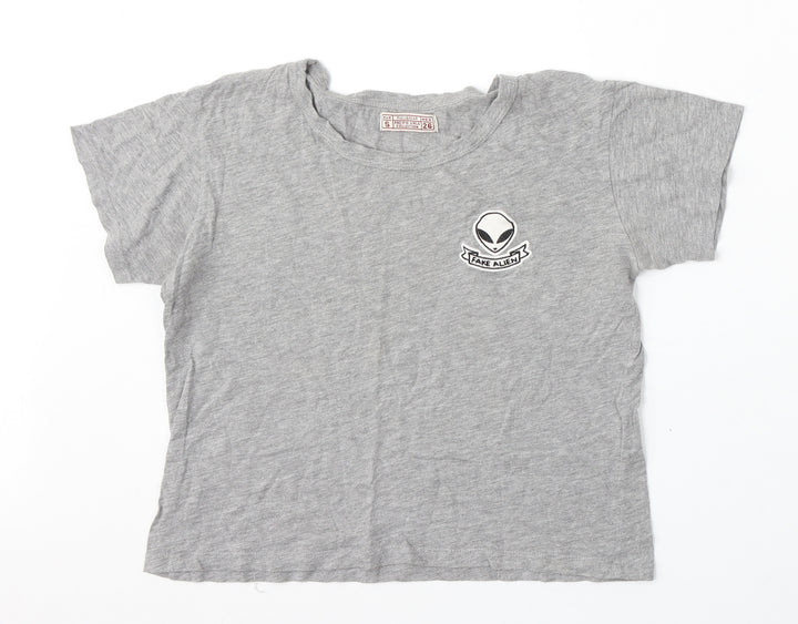 Pull&Bear Womens Grey Cotton Basic T-Shirt Size S Round Neck - Fake Alien