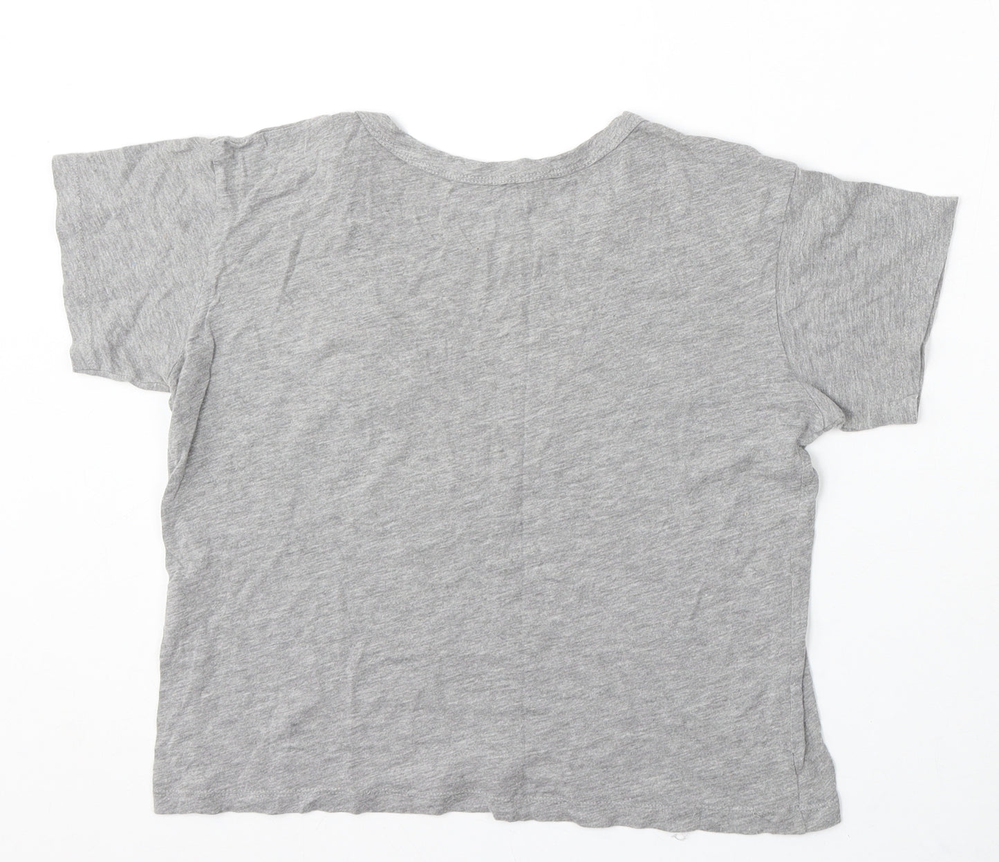 Pull&Bear Womens Grey Cotton Basic T-Shirt Size S Round Neck - Fake Alien