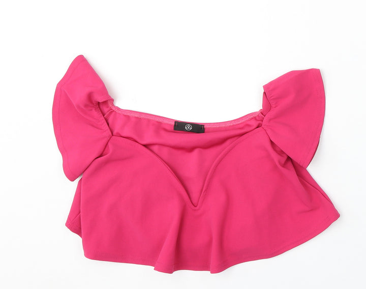Missguided Womens Pink Polyester Cropped Blouse Size 8 Sweetheart