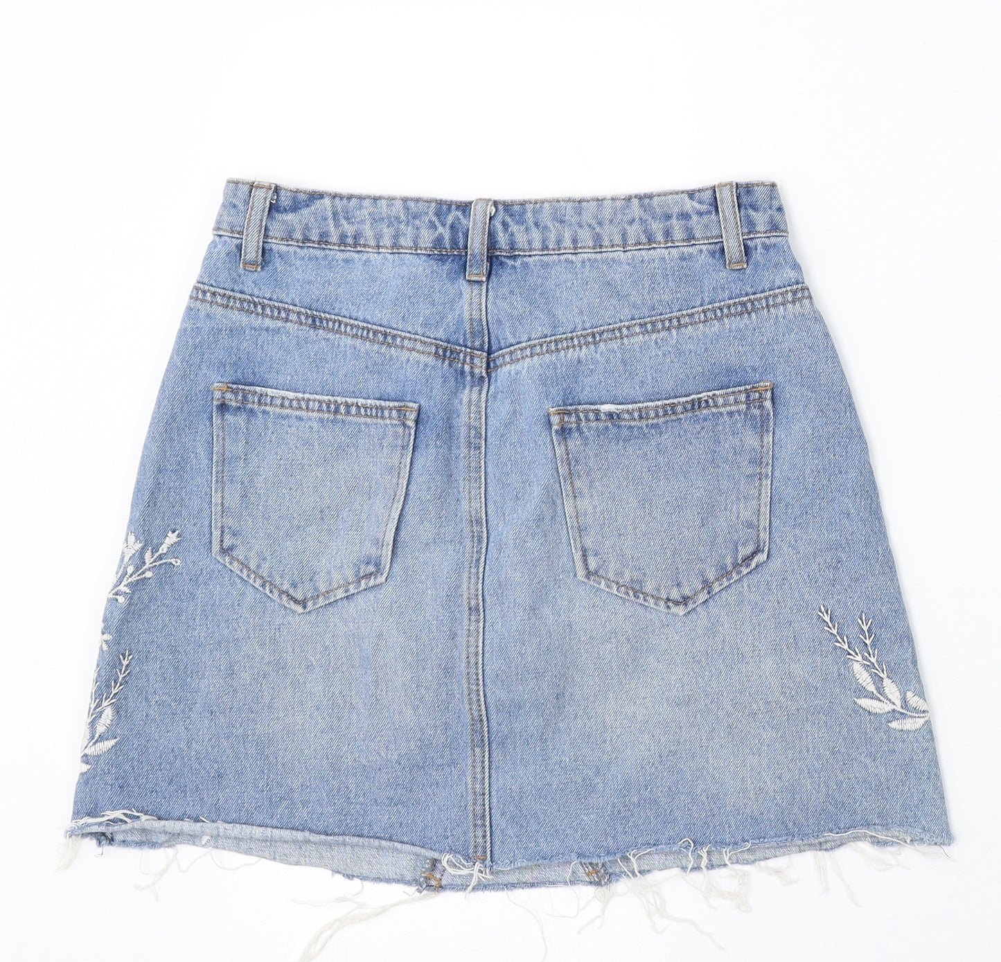 Denim & Co. Womens Blue Floral Cotton A-Line Skirt Size 8 Button