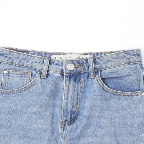 Denim & Co. Womens Blue Floral Cotton A-Line Skirt Size 8 Button