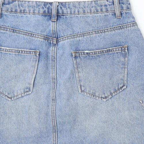 Denim & Co. Womens Blue Floral Cotton A-Line Skirt Size 8 Button