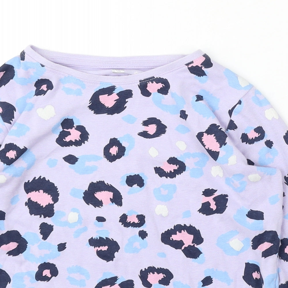 F&F Girls Purple Animal Print Cotton Basic T-Shirt Size 9-10 Years Round Neck