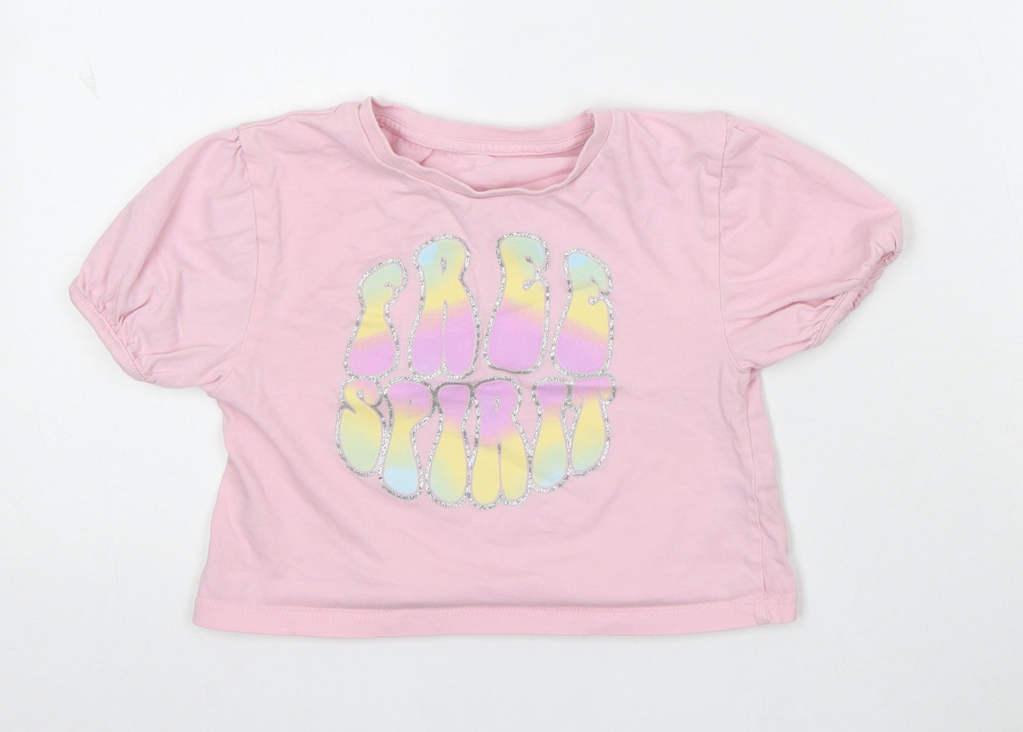 Dunnes Stores Girls Pink Cotton Basic T-Shirt Size 4-5 Years Round Neck - Free Spirit