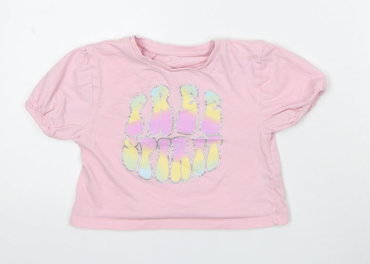 Dunnes Stores Girls Pink Cotton Basic T-Shirt Size 4-5 Years Round Neck - Free Spirit