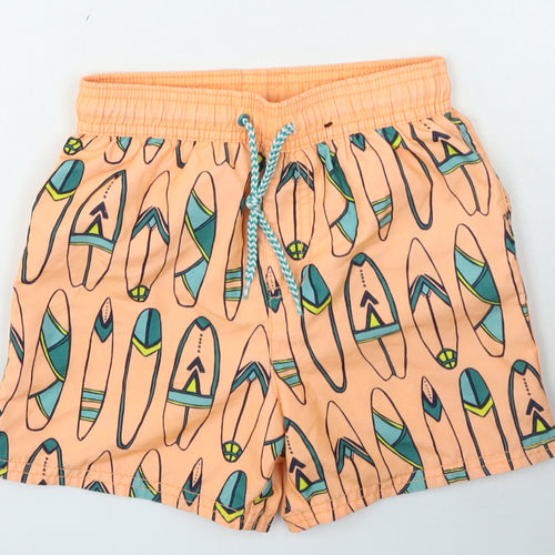 George Boys Orange Geometric Polyester Utility Shorts Size 5-6 Years Regular Drawstring - Surfboards