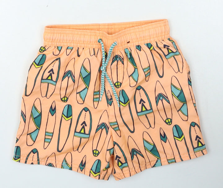 George Boys Orange Geometric Polyester Utility Shorts Size 5-6 Years Regular Drawstring - Surfboards