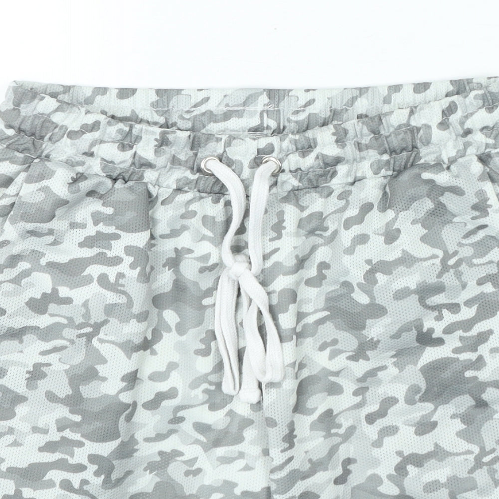 boohooman Mens Grey Camouflage Polyester Sweat Shorts Size M L7 in Regular Drawstring