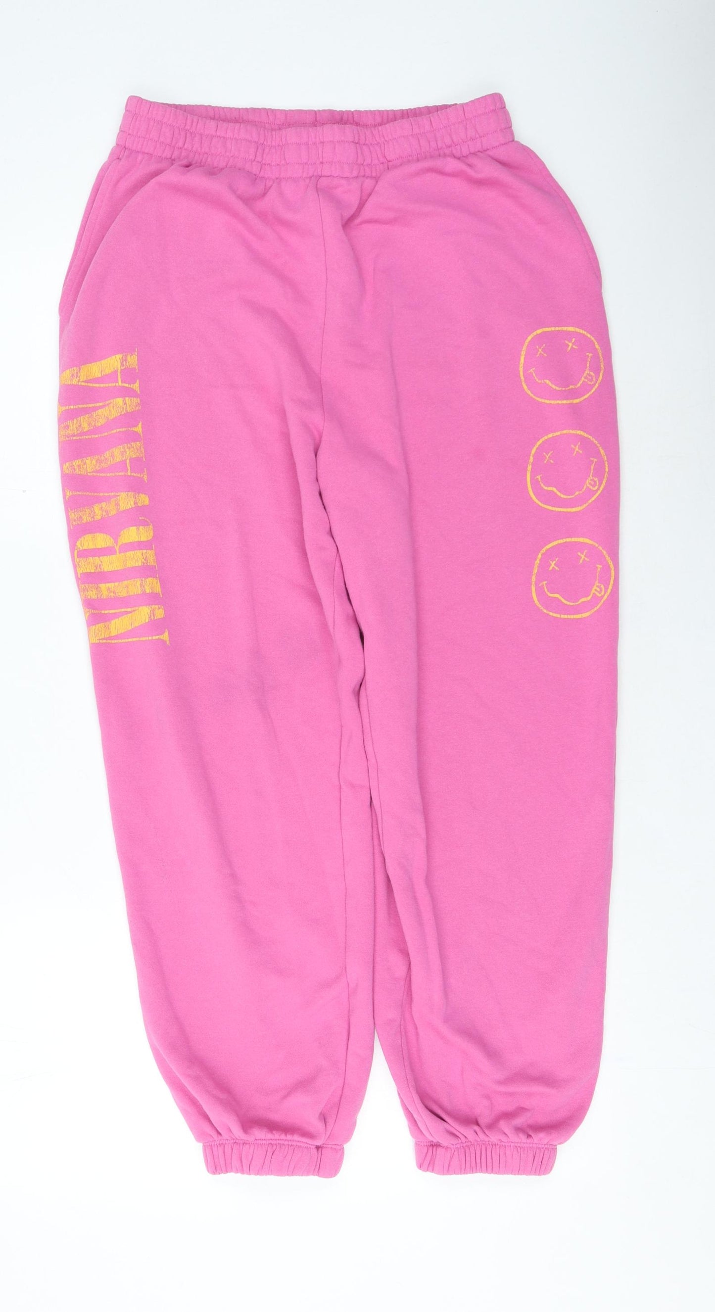 H&M Womens Pink Geometric Cotton Jogger Trousers Size M L25 in Regular - Nirvana