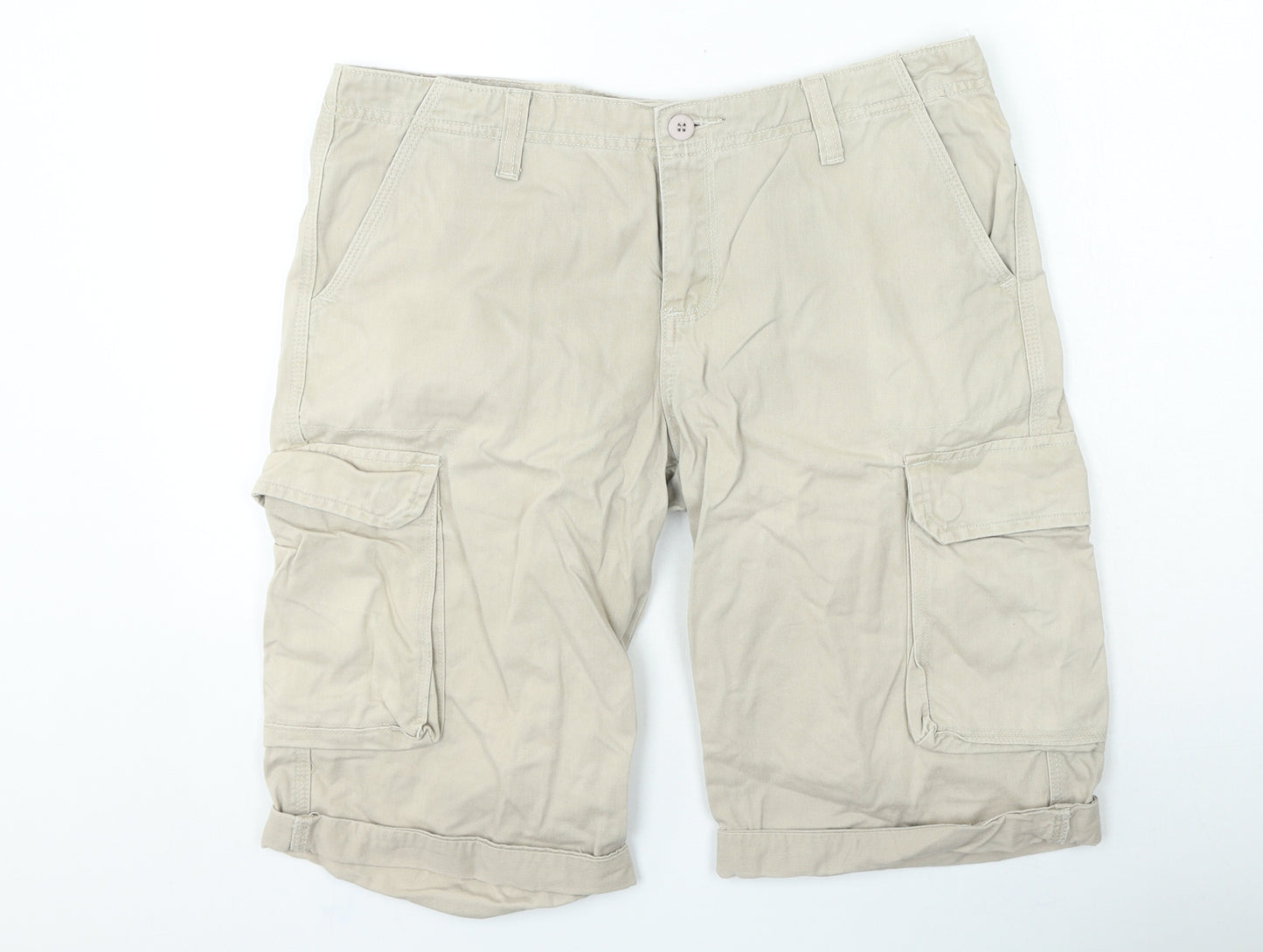 WOLF & YORK Mens Beige Cotton Cargo Shorts Size M L10 in Regular Zip