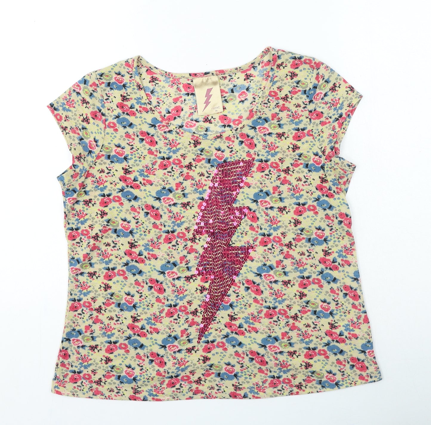 NEXT Womens Multicoloured Floral Polyester Basic T-Shirt Size 14 Round Neck - Lightning Bolt