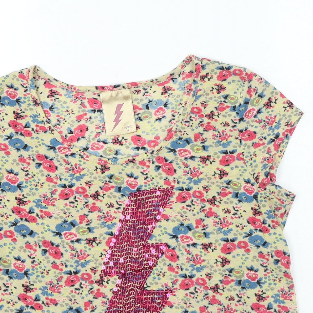 NEXT Womens Multicoloured Floral Polyester Basic T-Shirt Size 14 Round Neck - Lightning Bolt