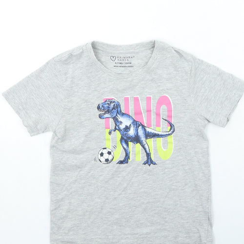 Primark Boys Grey Cotton Basic Casual Size 6-7 Years Round Neck Pullover - Dinosaur