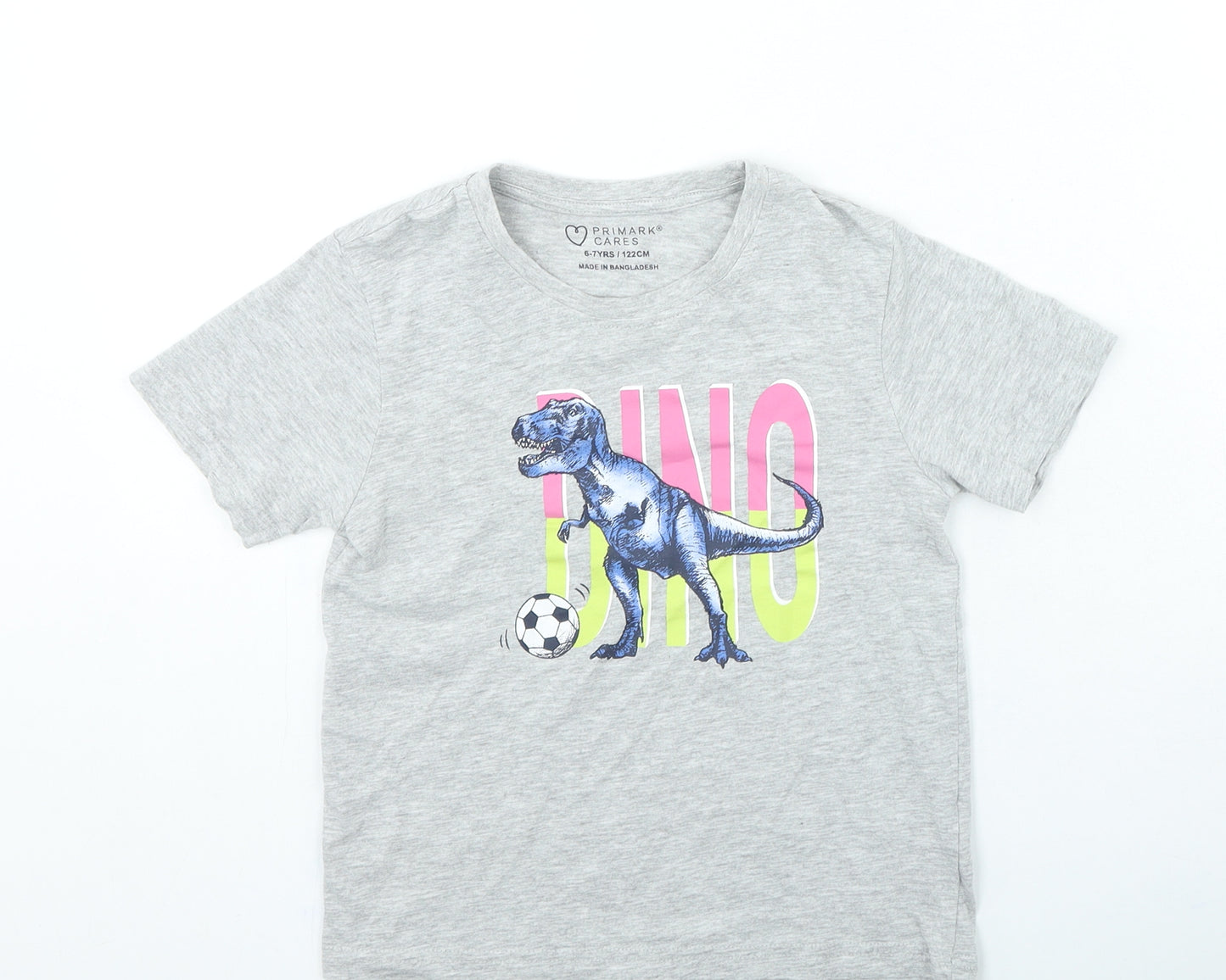 Primark Boys Grey Cotton Basic Casual Size 6-7 Years Round Neck Pullover - Dinosaur