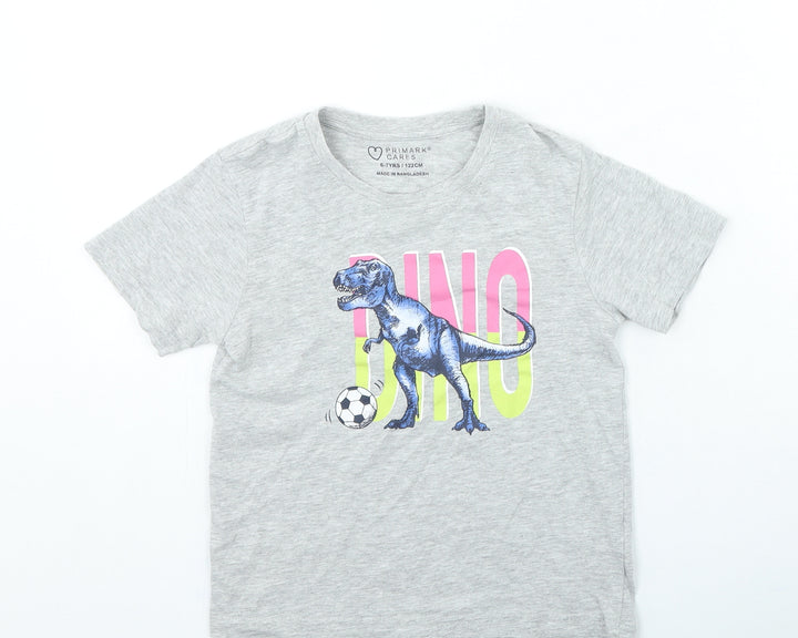 Primark Boys Grey Cotton Basic Casual Size 6-7 Years Round Neck Pullover - Dinosaur