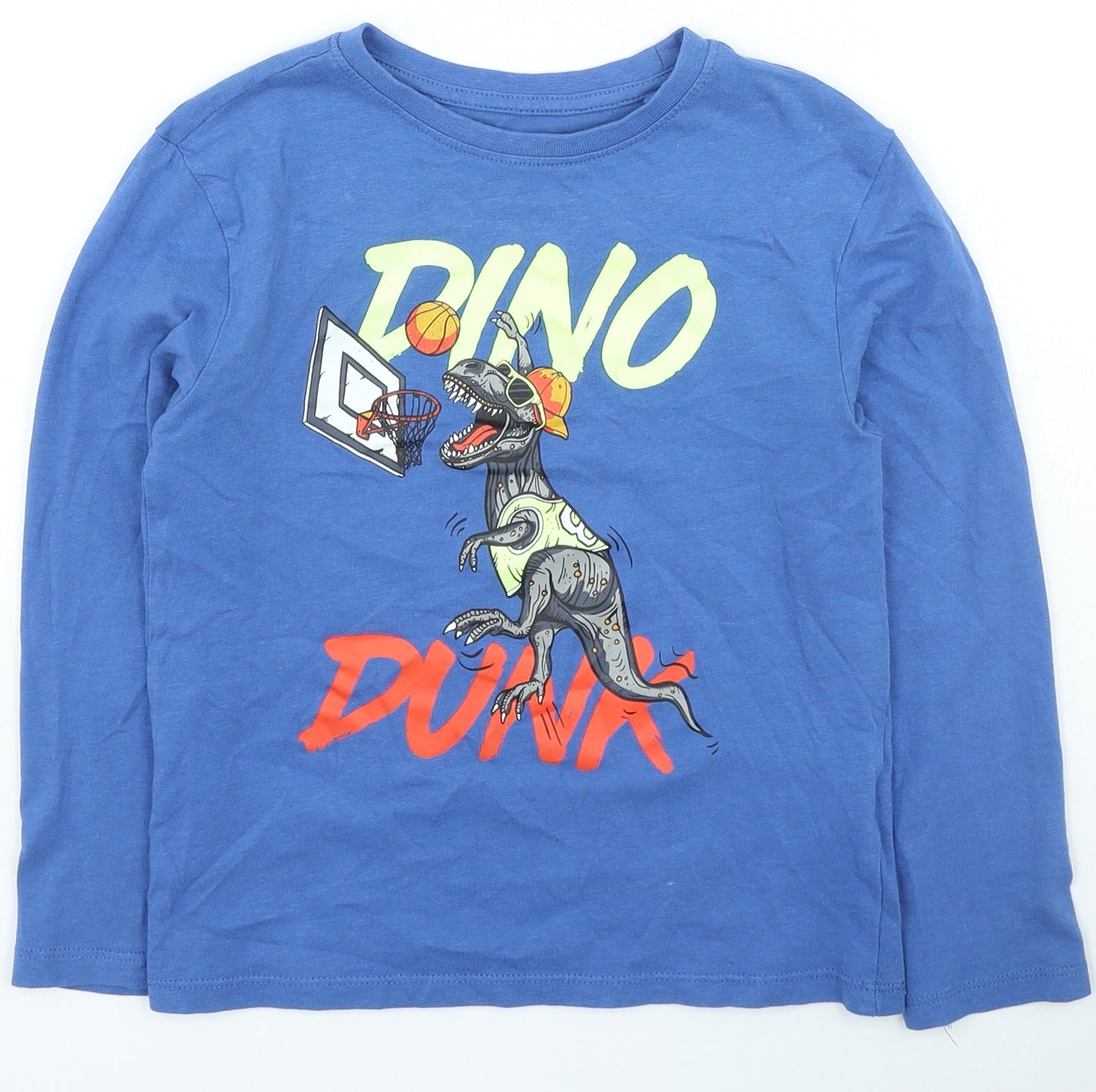 Primark Boys Blue Cotton Basic Casual Size 7-8 Years Round Neck Pullover - Dinosaur