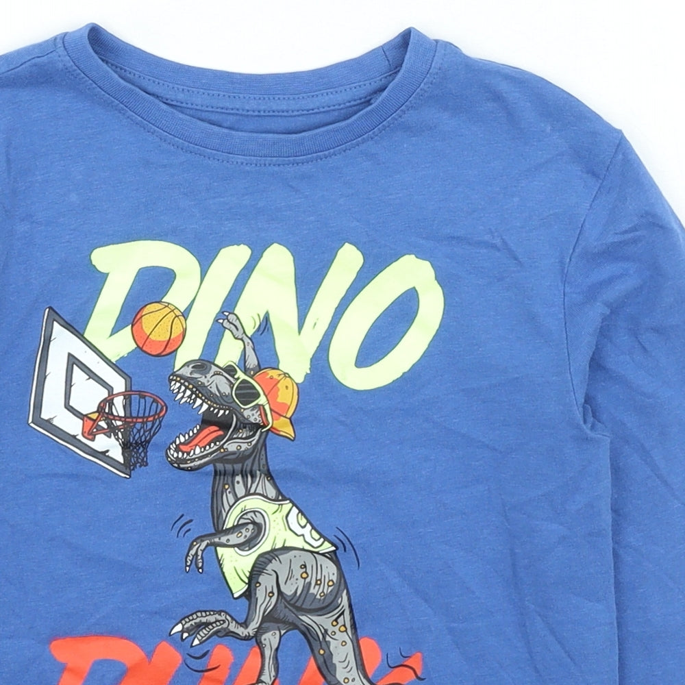 Primark Boys Blue Cotton Basic Casual Size 7-8 Years Round Neck Pullover - Dinosaur