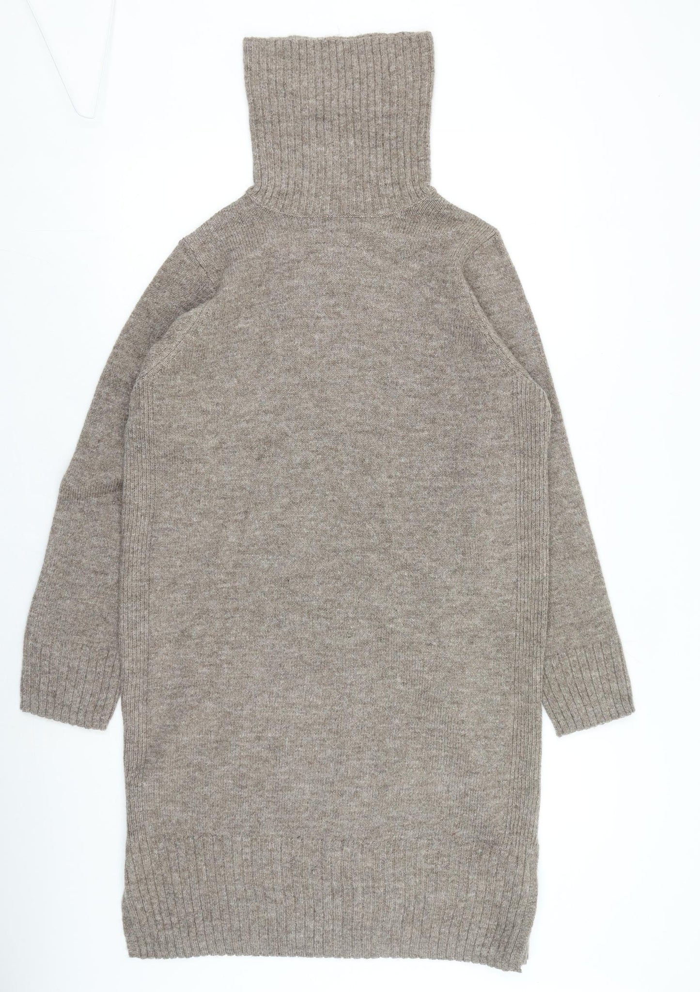 F&F Womens Brown Polyester Jumper Dress Size 12 Roll Neck Pullover