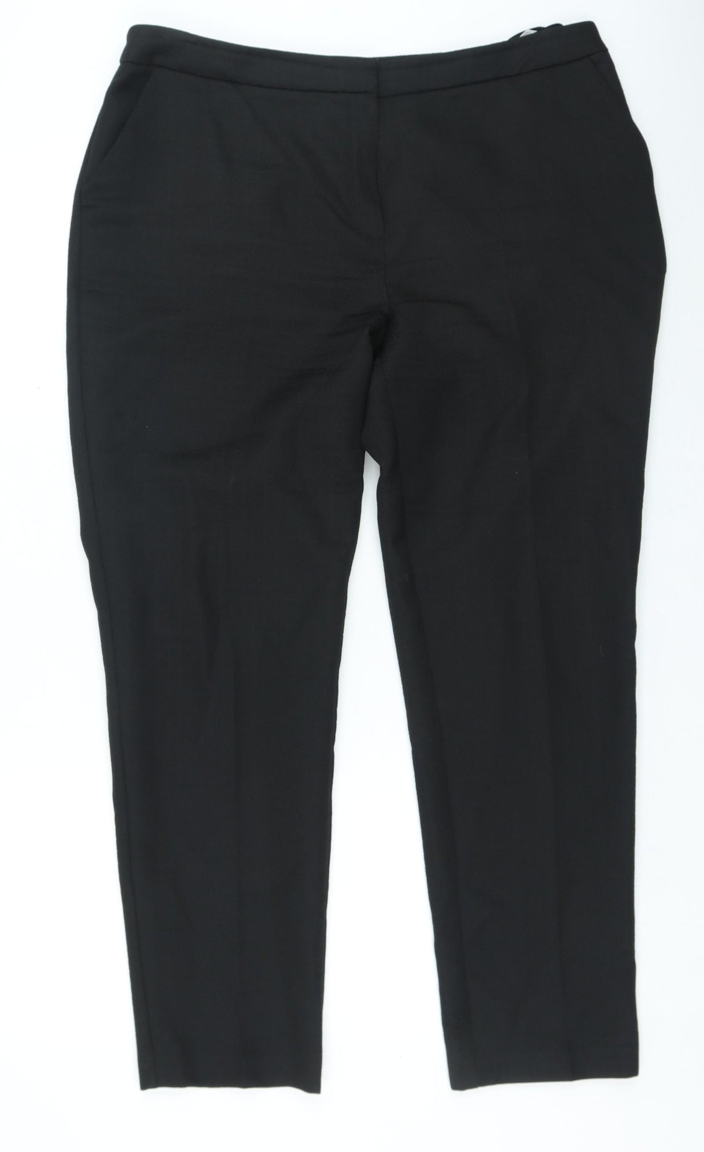 Dunnes Stores Womens Black Geometric Polyester Trousers Size 12 L26 in Regular Zip