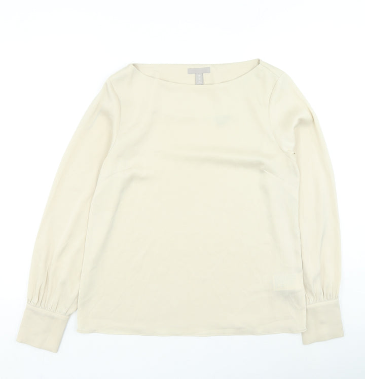 H&M Womens Beige Polyester Basic Blouse Size 12 Round Neck
