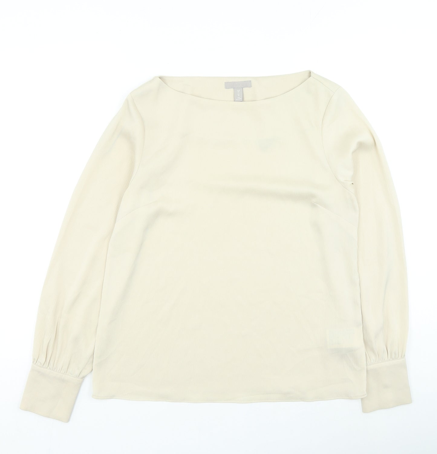 H&M Womens Beige Polyester Basic Blouse Size 12 Round Neck