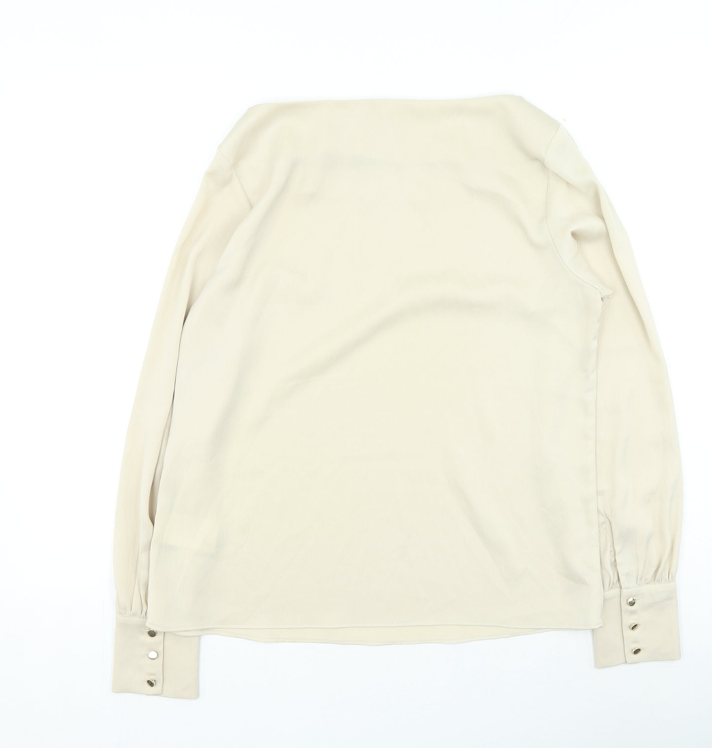 H&M Womens Beige Polyester Basic Blouse Size 12 Round Neck