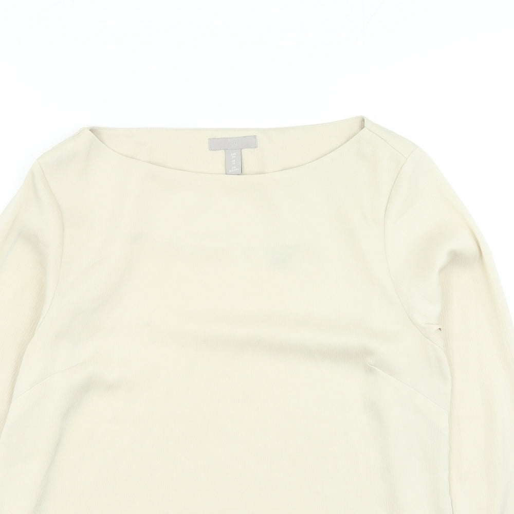 H&M Womens Beige Polyester Basic Blouse Size 12 Round Neck