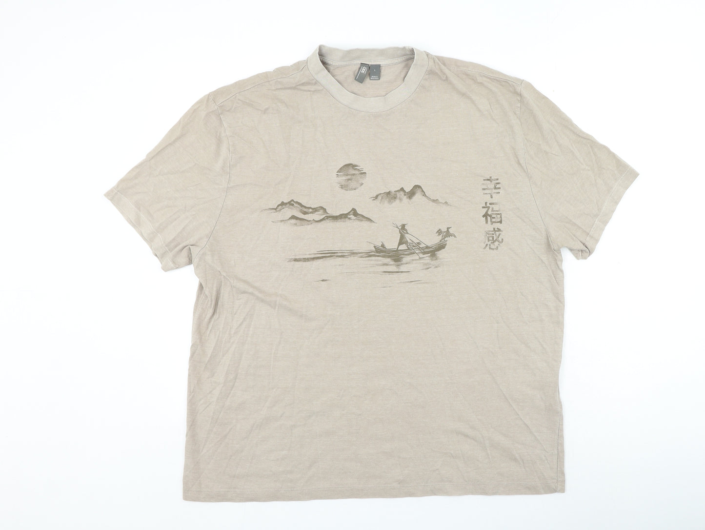 ASOS Mens Beige Cotton T-Shirt Size L Round Neck