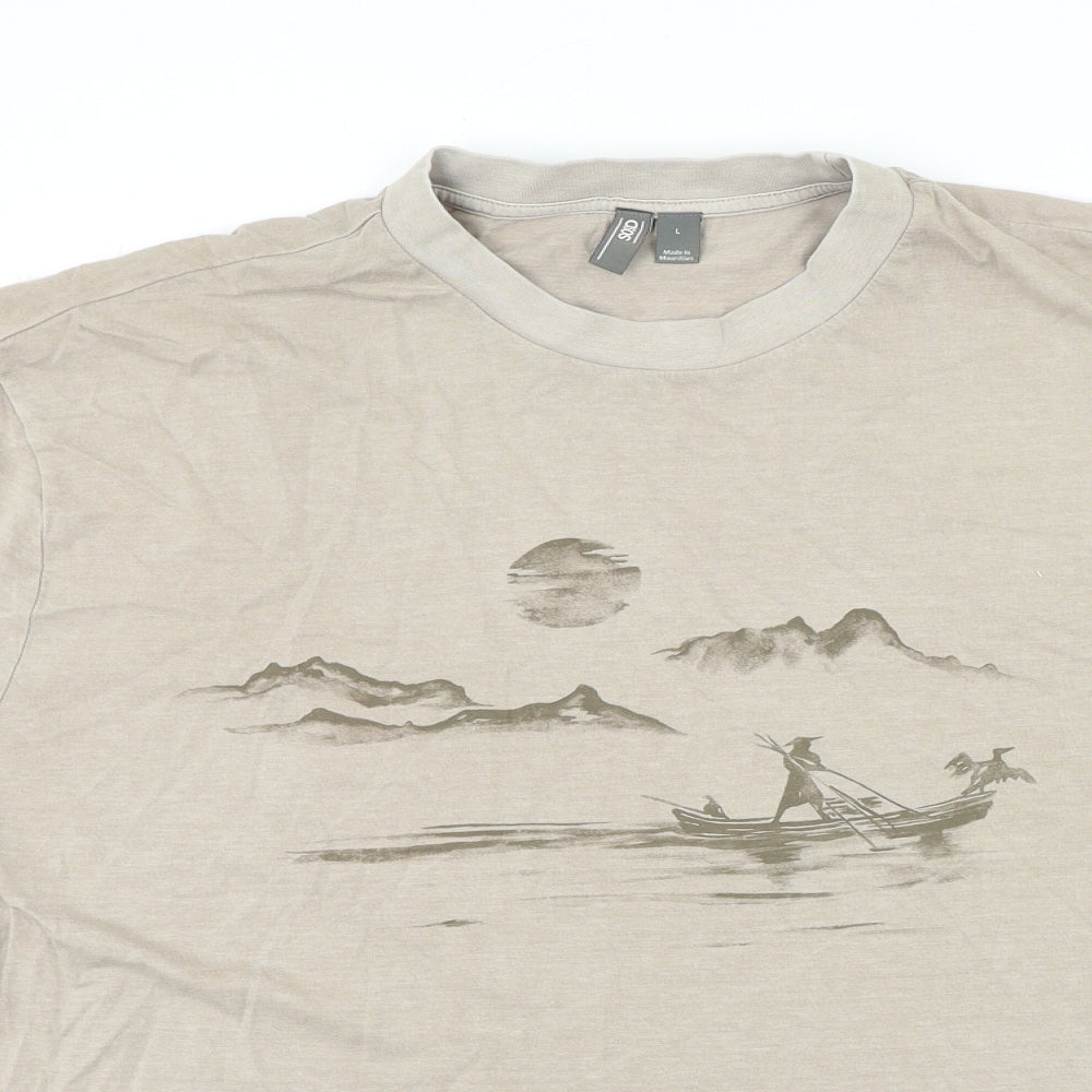 ASOS Mens Beige Cotton T-Shirt Size L Round Neck