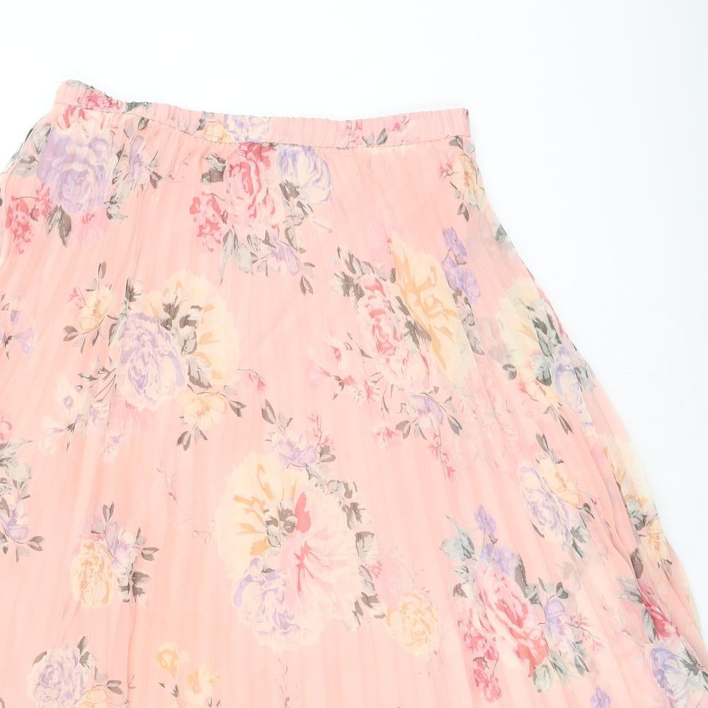 H&M Womens Pink Floral Polyester Flare Skirt Size S Zip