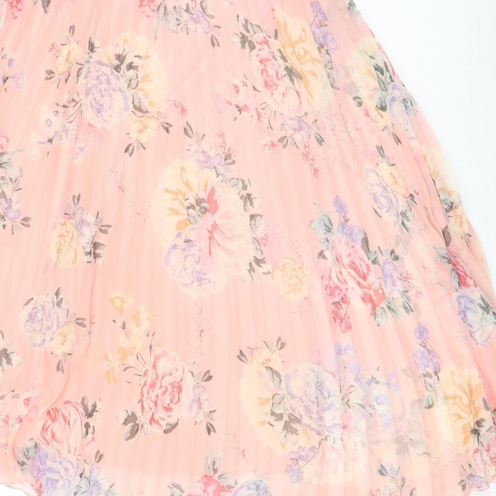H&M Womens Pink Floral Polyester Flare Skirt Size S Zip