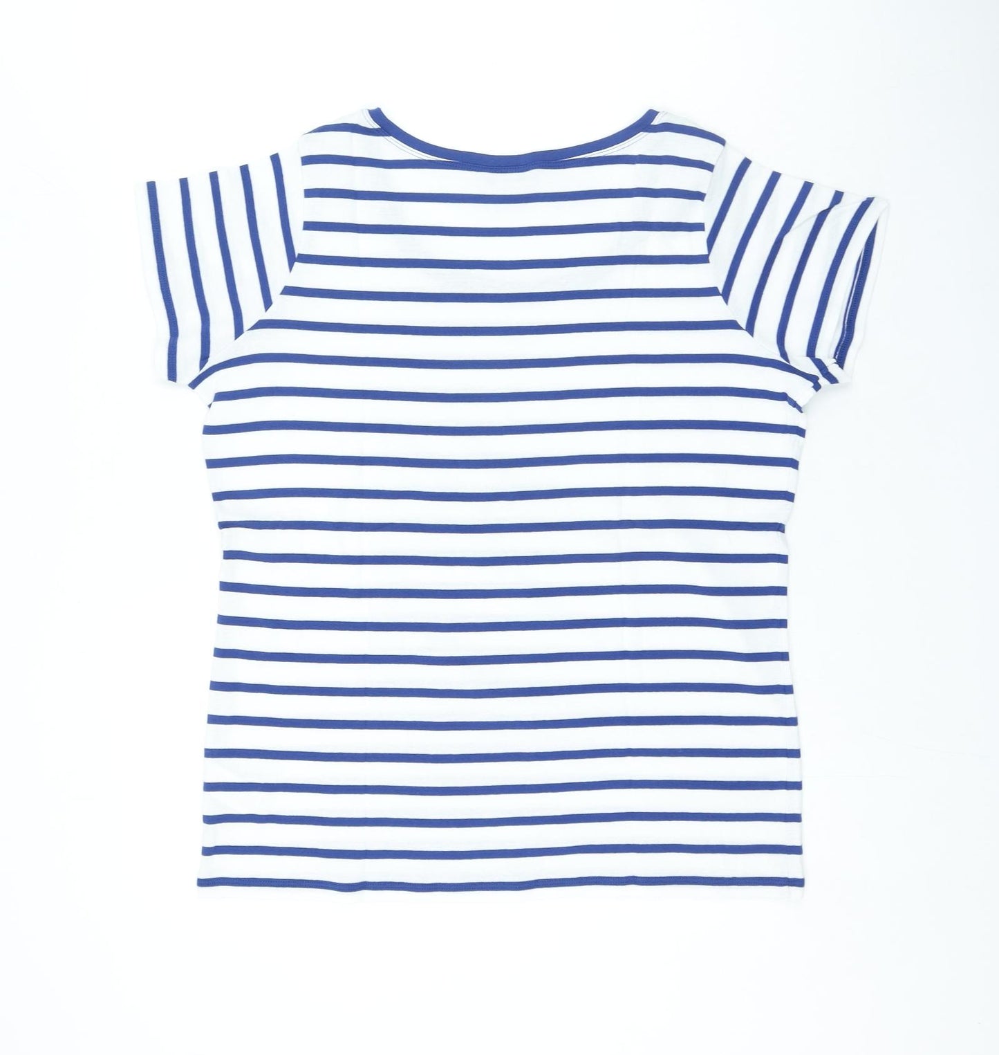 Marks and Spencer Womens Blue Striped Cotton Basic T-Shirt Size 20 Round Neck