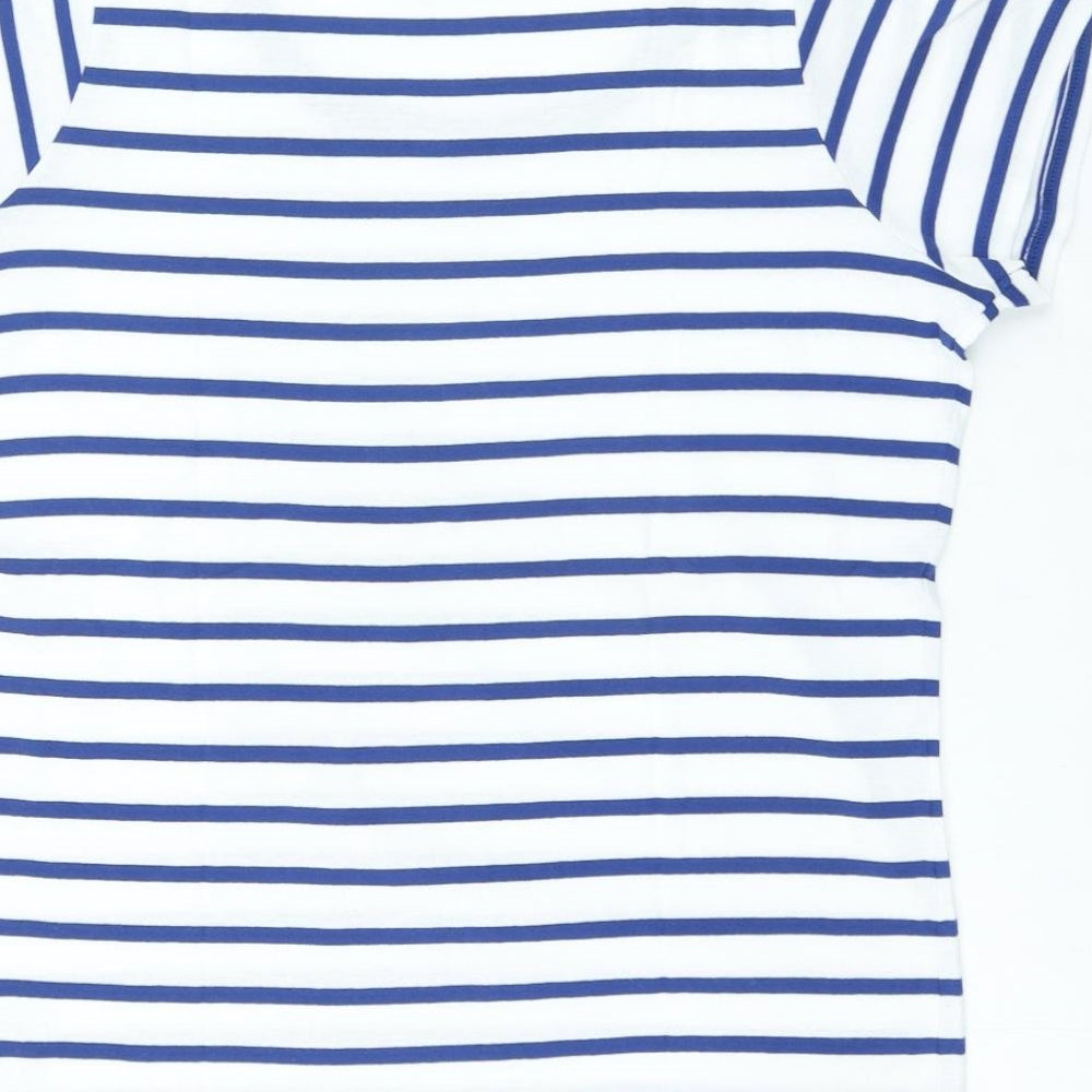 Marks and Spencer Womens Blue Striped Cotton Basic T-Shirt Size 20 Round Neck