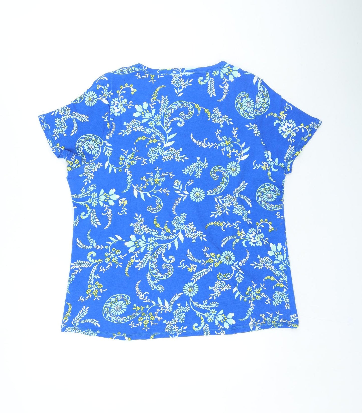 Marks and Spencer Womens Blue Floral Cotton Basic T-Shirt Size 20 Round Neck