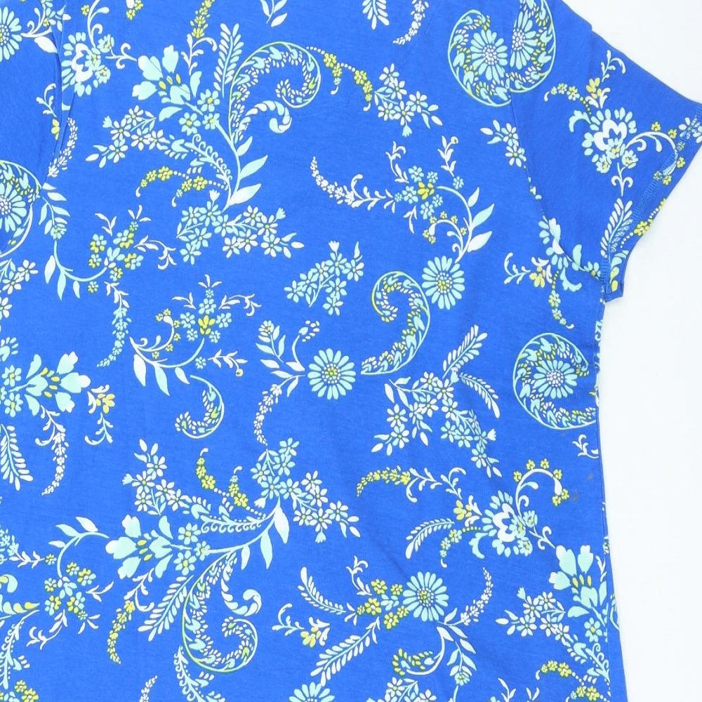 Marks and Spencer Womens Blue Floral Cotton Basic T-Shirt Size 20 Round Neck